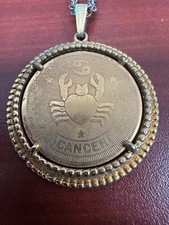 Cancer Horoscope Sign Gold Tone Pendant With 24 Inch Chain