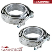2Pcs 2.5" V-Band Male/Female Flange & Clamp Kit For Turbo Exhaust Downpipes