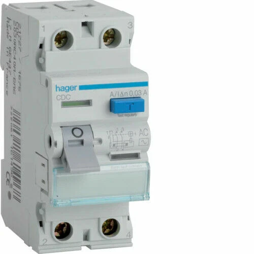 Hager CDC240U 2 Module Double Pole Type C (Class AC) RCD 40A 30mA