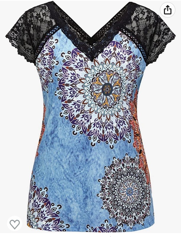 Women's V-Neck Lace Top Casual Cap Sleeves Blouse Medium