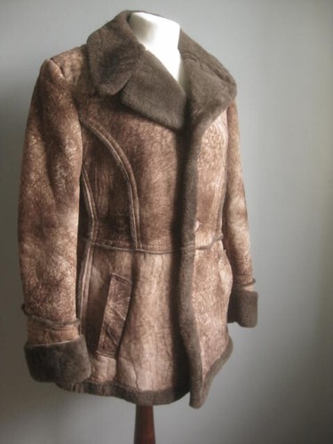 GENUINE SHEEPSKIN SHEARLING COAT 38 40 VINTAGE marble mottled 70s 80s retro - Picture 18 of 20