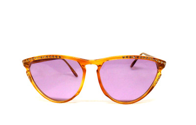 Sonnenbrille Damen Italien 90er Glitzer Strass Linse Lila Kunststoff