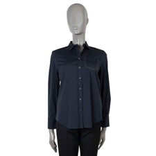 69423 auth BRUNELLO CUCINELLI navy blue cotton MONILI POCKET Button-Up Shirt S