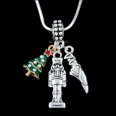 Nutcracker Ballerina Pointe Slipper Christmas Tree Necklace Ballet Dance Jewelry