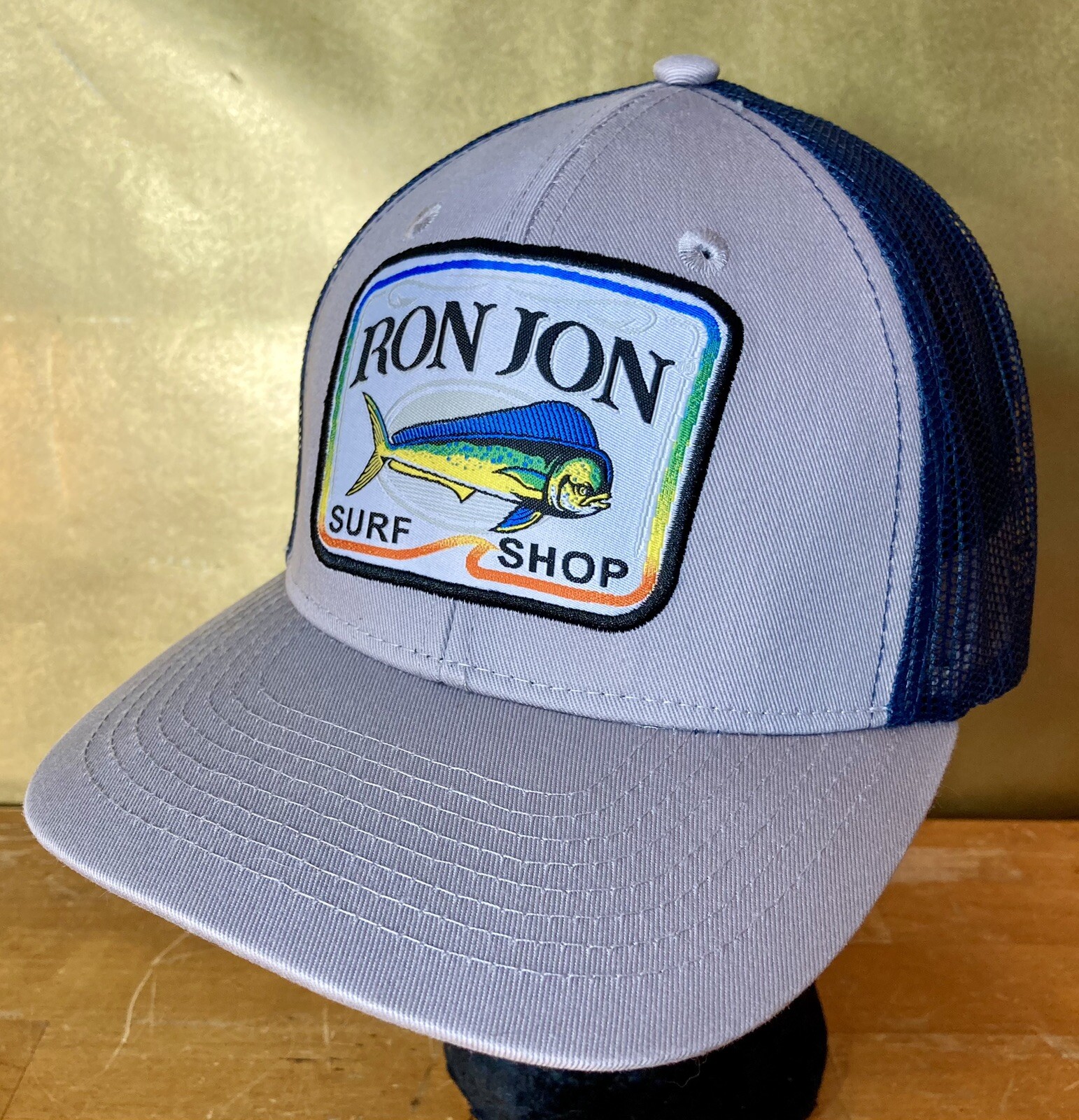 Ron Jon Surf Shop Trucker Hat Mahi Yellowfin Tuna Blue Mesh Gray Snap Back OSFM