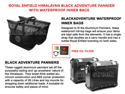 Royal Enfield Himalayan  SCHWARZE PANNIER MIT WASSERDICHTEN INNENTASCHEN 
