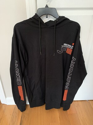 Jacked Factory Hoodie Pullover Black XL Extra Large Sleeve Logos Gym Workout