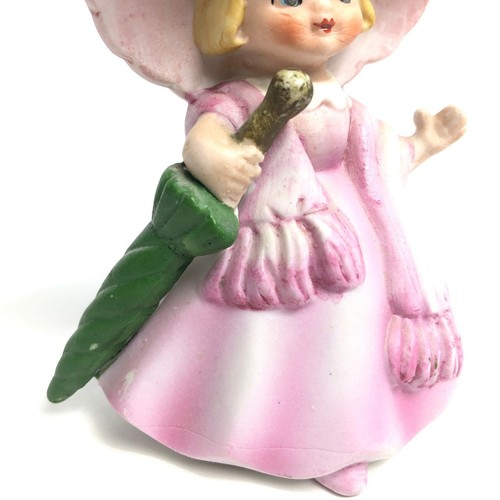 Vintage Little Girl Southern Belle Figurine Pink w Blonde Hair & Green Umbrella - Picture 8 of 8