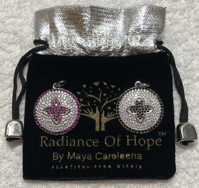 Pair (2) of Sterling Silver and Pink/Black Cubic Zirconia Fleur-De-Lis Pendants