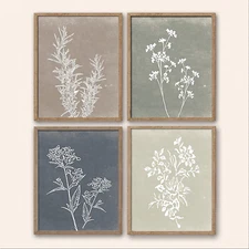 Framed Boho Wall Art Set of 4 for Wooded Minimalist Botanical Print Wall Art for