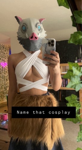Demon Slayer Cosplay Inosuke Costume Maschera Pantaloni Tong Taglia a Scelta - Foto 15 di 22