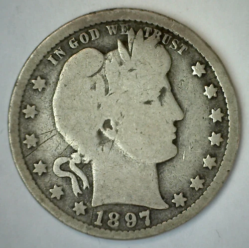 1897 O US Barber Quarter Silver 25c Coin Good Circulated New Orleans 25 Cents