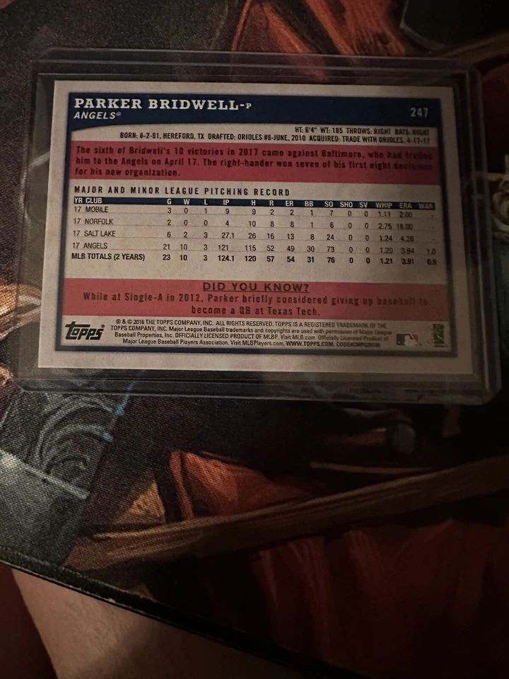 2018 Topps Big League Baseball Gold Border #247 Parker Bridwell - Image 2 of 2