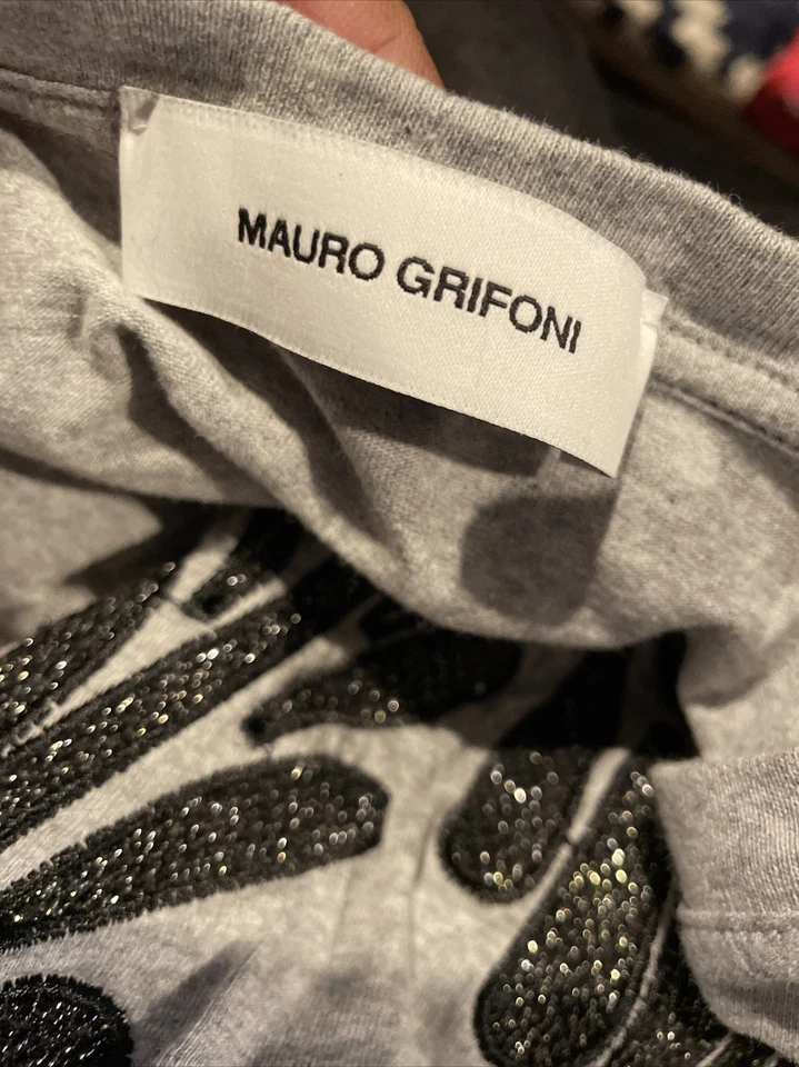 Mauro Grifoni Embroidered Tee Women’s Medium Short Sleeve Top Gray Black Shimmer - Image 4 of 4