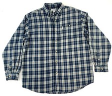 Carhartt Mens Plaid Button Down Long Sleeve Flannel Shirt Dark Navy Gray XL