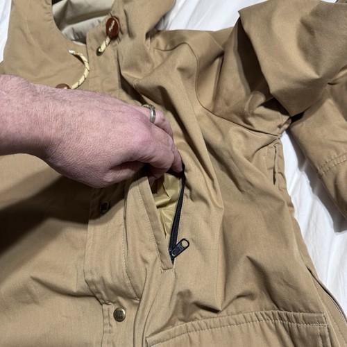Giacca lunga con cappuccio Columbia Gore-Tex vintage marrone bottoni a pressione/zip uomo L - Foto 9 di 13