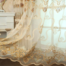 European Luxury Sheer Curtains 84 Inches Long for Bedroom Floral Embroidered Sem