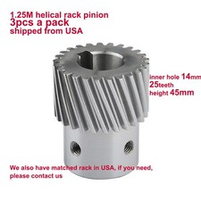 3-Pack 1.25 Modulus Helical Rack Gear Pinion 25 Teeth Left Hand Inner Hole 14