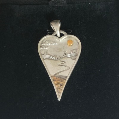 Heart Landscape Pendant Handmade Nature Path Charm S925 Silver with box