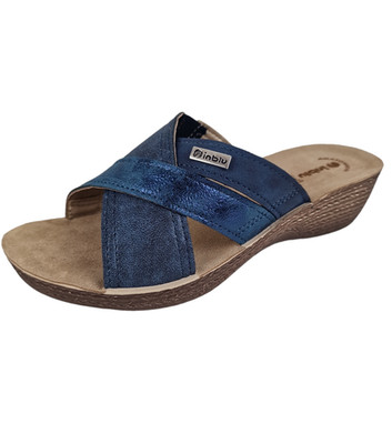 Damen Keilabsatz Hausschuhe Inblu Blau