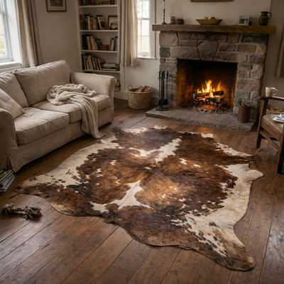 Genuine Brown & White Cowhide Rug Large Natural Leather Carpet Area Rug