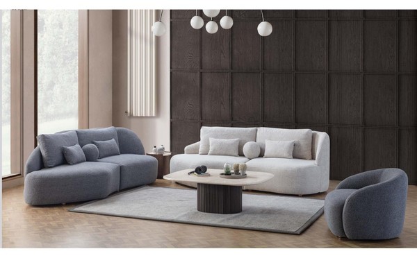 Grau-WeißE Wohnzimmer Garnitur 3+3 Sitzer Designer Textilsessel 3Tlg-image