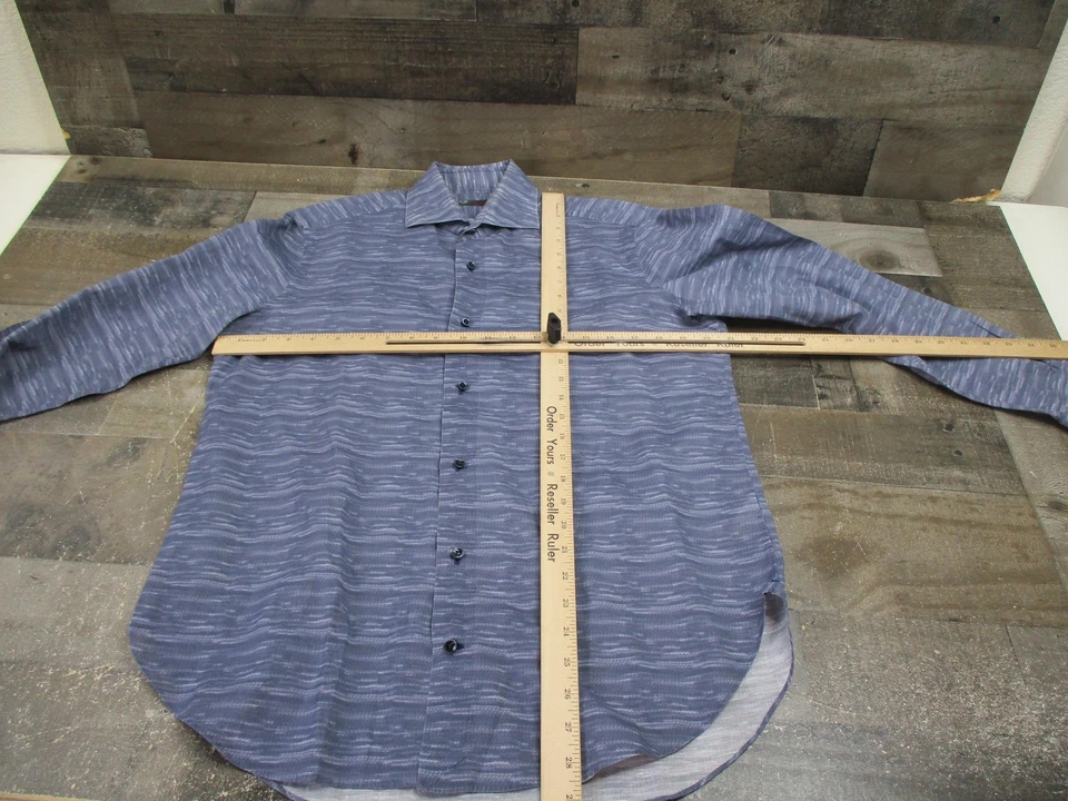 Рубашка мужская Burdi 15 3/4 40 синяя серая с длинным рукавом льняная хлопковая сделано в Италии - Изображение 4 из 4