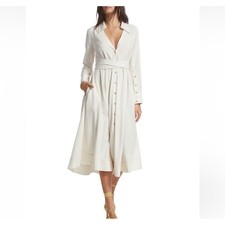 Cult Gaia Nyle Belted Cut-Out Shirtdress Off White Open Back Midi XL NWT