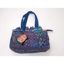 NWT Laurel Burch Indigo Cats Cutout Shoulder Tote Bag 10.5" x 13"