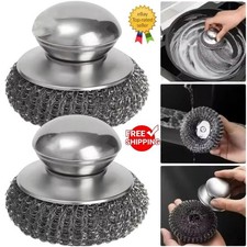Stainless Steel Pot Brush 2PCS | Handle Dishwashing Wire Ball Heavy Duty Scrubbe