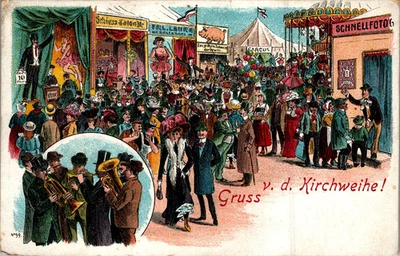 LITHO GRUSS AUS HANAU GROSSAUHEIM MAIN KINZIG KR. JAHRMARKT KIRCHWEIH COL. 1920 - Bild 1 von 2