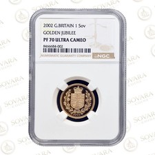 2002 Sovereign Gold Proof PF70 Ultra Cameo – Golden Jubilee Shield Reverse