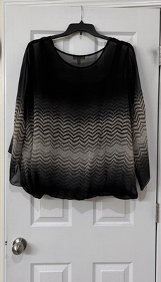 Dressbarn Woman 3X Blouse Blk And White 3/4 Length Sleeve Round Neck w/ Lining