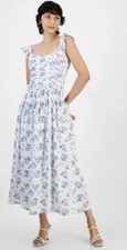 Women's Flutter-Sleeve Smocked Midi Dress, Size PM