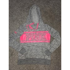 Victoria's Secret PINK Gray Neon Pink Quarter Zip Hoodie Sweatshirt Small