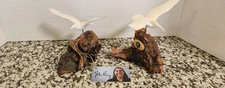 Lot Of 2 John Perry Sculptured Pelicans On Burlwood Base Both In Excellent...