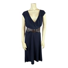 Ann Taylor Loft sz 10 Womens Navy Blue Rayon blend faux wrap dress
