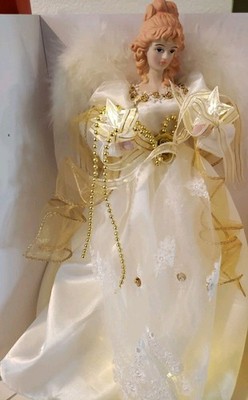Kurt Adler 14-Inch Battery-Operated Ivory and Gold LED Angel Treetop