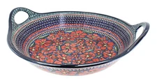Blue Rose Polish Pottery Jungle Flower Large Deep Bowl with Handles