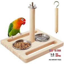 Bird Perch with Stainless Steel Feeding Bowl Cups,Parrot ParrotAirFoodBowl-L
