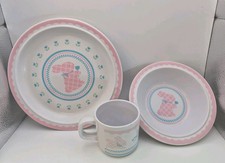 Baby's First Hallmark Complete 3 Pc Set Plate Cup Bowl Melamine Baby Bunny 80s