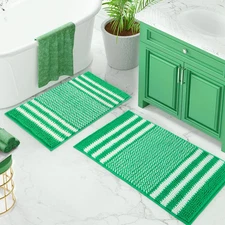 Bathroom Rugs Set 2 Piece Extra Soft and Absorbent Fluffy Striped Chenille Mat
