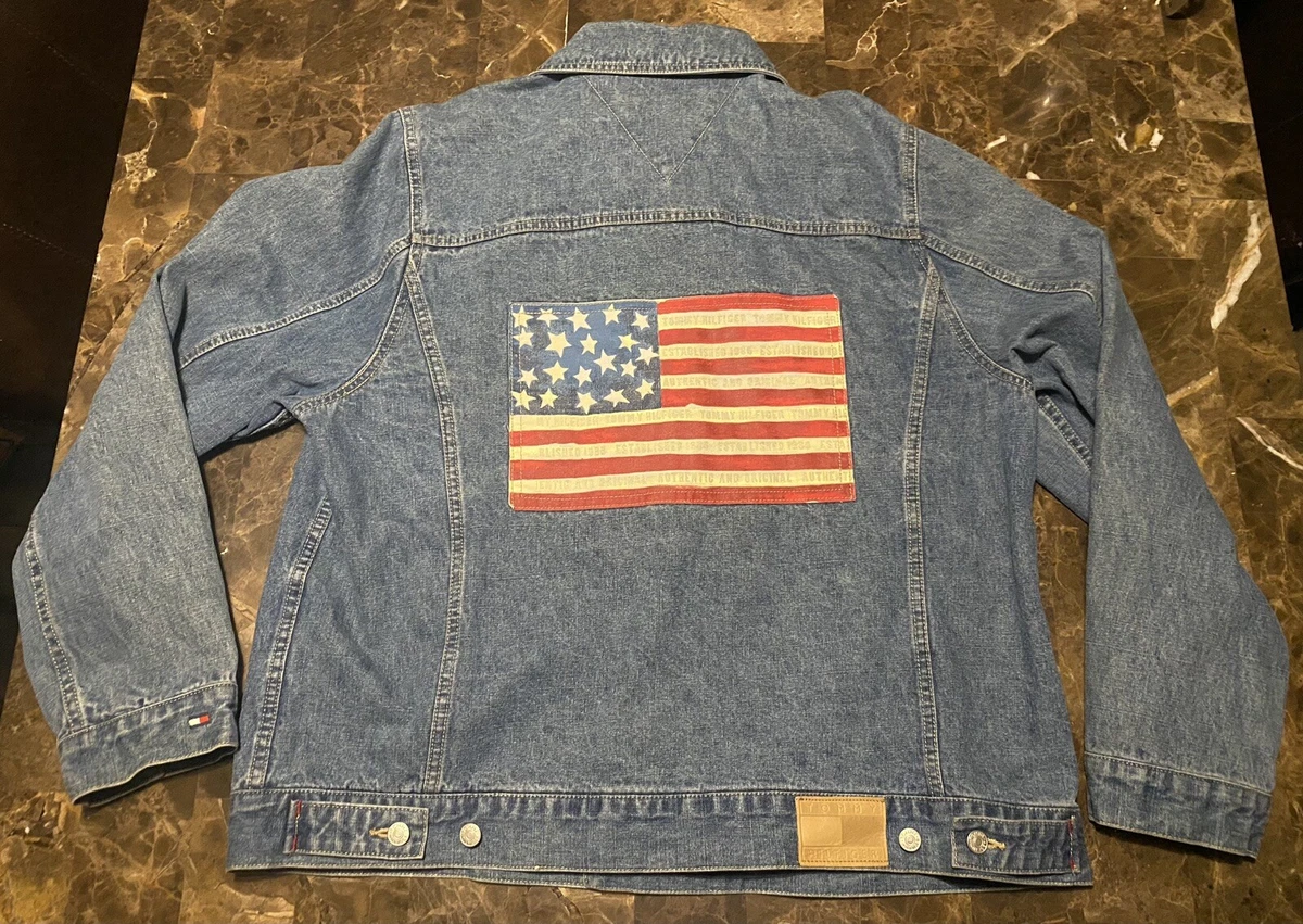 TOMMY womens jean jacket AMERICAN on back size Logo | eBay