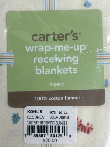 NWT Carters 2010 Zoo Animals 100% Cotton Flannel Baby Receiving Blankets 4 PK - Picture 3 of 5