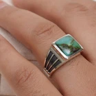 Natural Tibet Turquoise Ring 925 Sterling Silver Men's Turquoise Ring-CR010