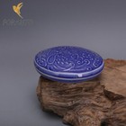 4.4" China Ding Kiln Porcelain Blue Glaze Engraved Designs Powder Case Lid Box