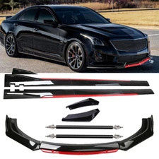 Gloss Black Strut Rod Front Bumper Lip Spoiler Splitter For Cadillac CTS ATS
