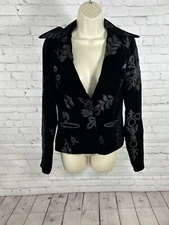 Sheri Bodell Black 100% Silk Velvet Floral Single Button Blazer Women’s XS