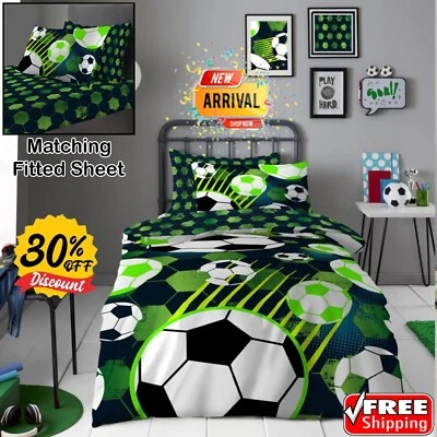 GAVENO CAVAILIA Football Duvet Cover Set Pillowcase Reversible Kids OR Fitted Sheet Single Size