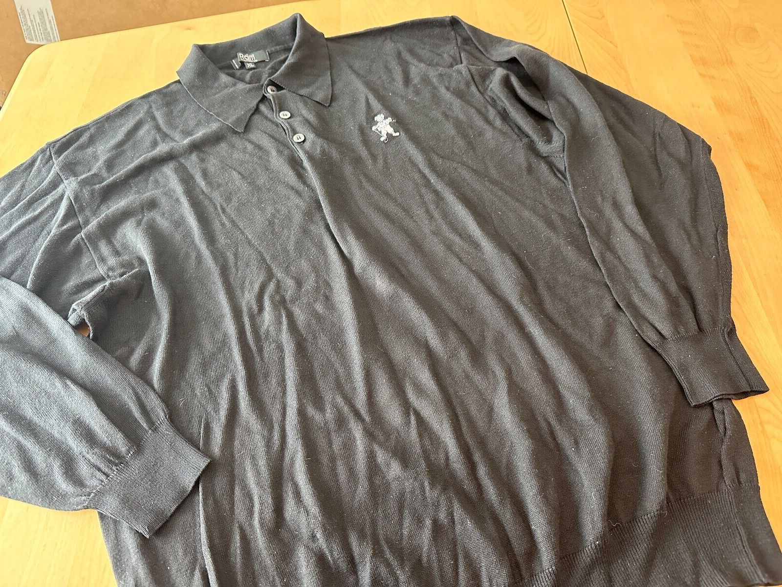 VTG RAFFI LINEA UOMO T BARRY KNICKER CO LOGO BLACK SWEATER POLO MENS XL